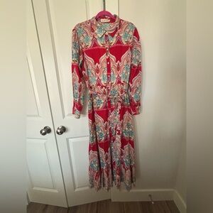 Elegant Red Paisley Long Sleeve Dress